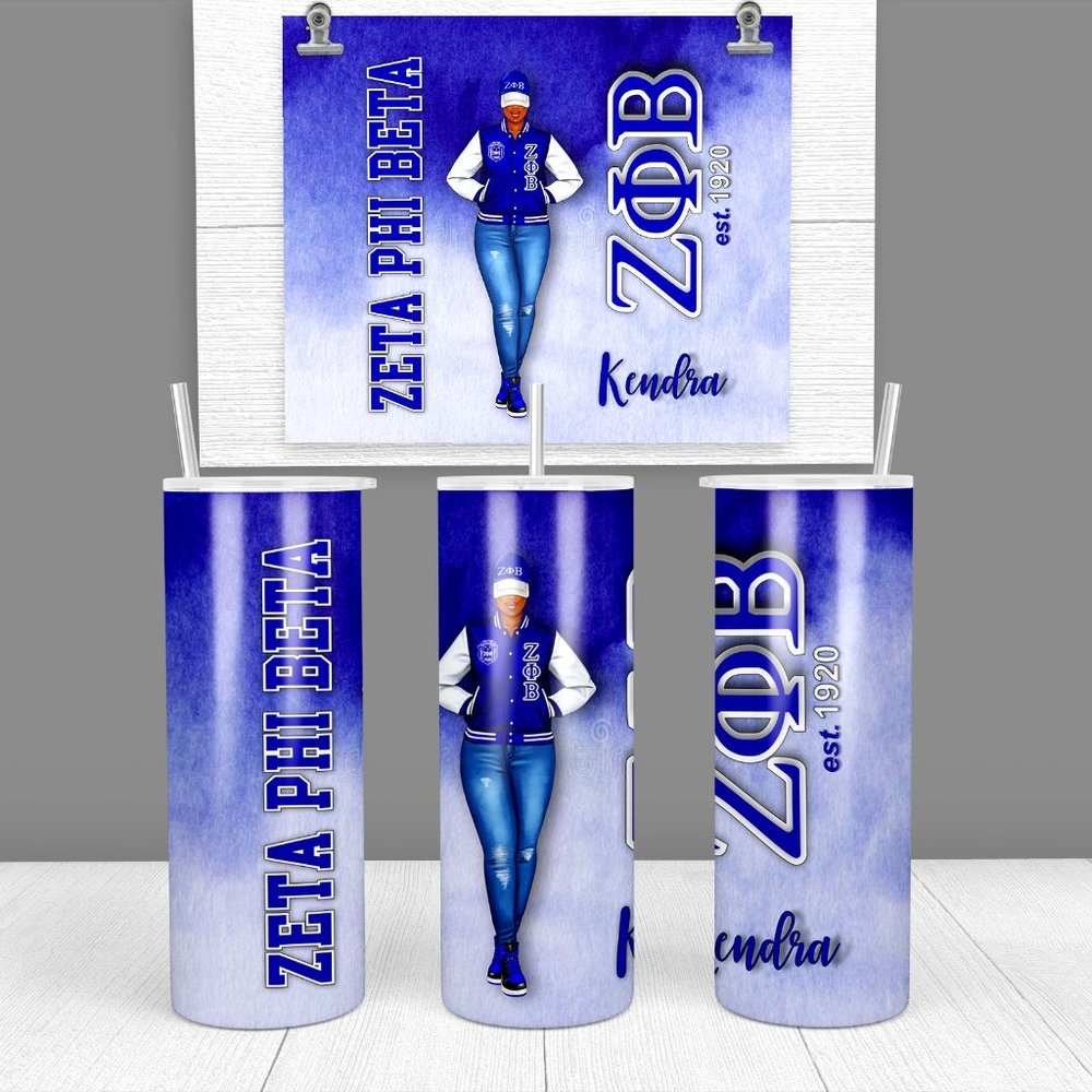 Zeta Phi Beta Personalized 20 oz Tumbler LETTERMAN JACKET Design Gift